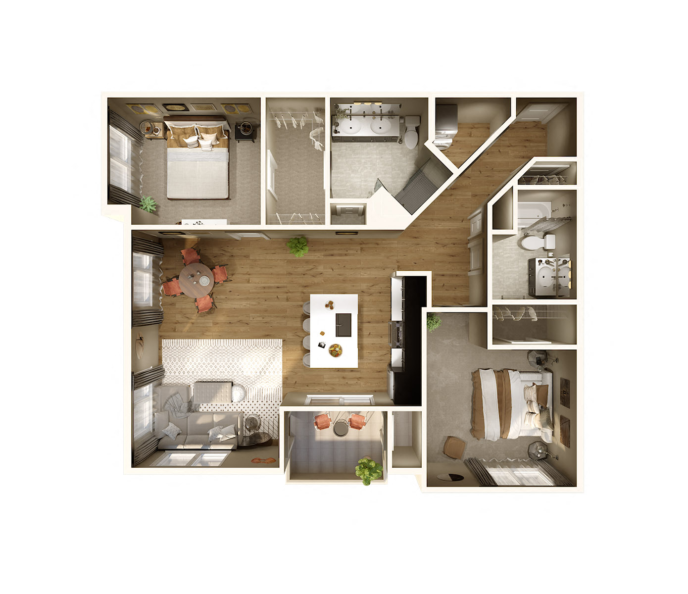 Floor plan for 2 beds, 2 baths, 1210 sqft